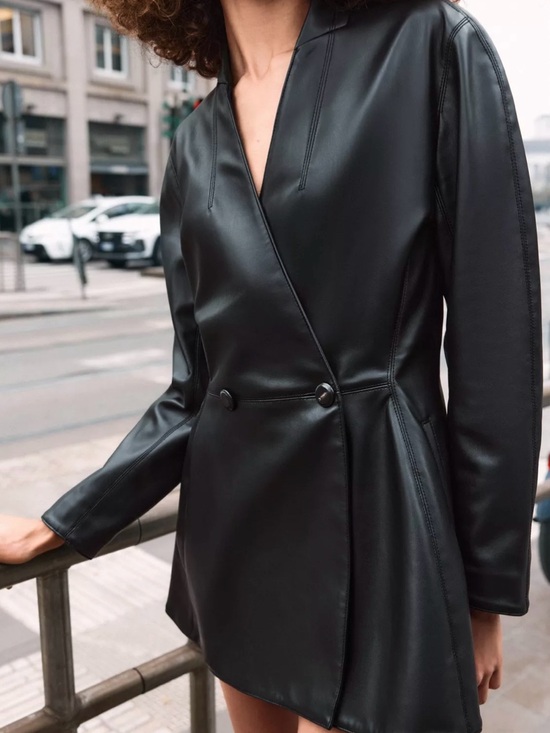 Zara Jackets & Blazers - Zara Black Faux Leather Wrap Blazer